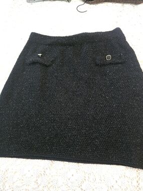 Textured Black Mini Skirt with Front Flap Pockets